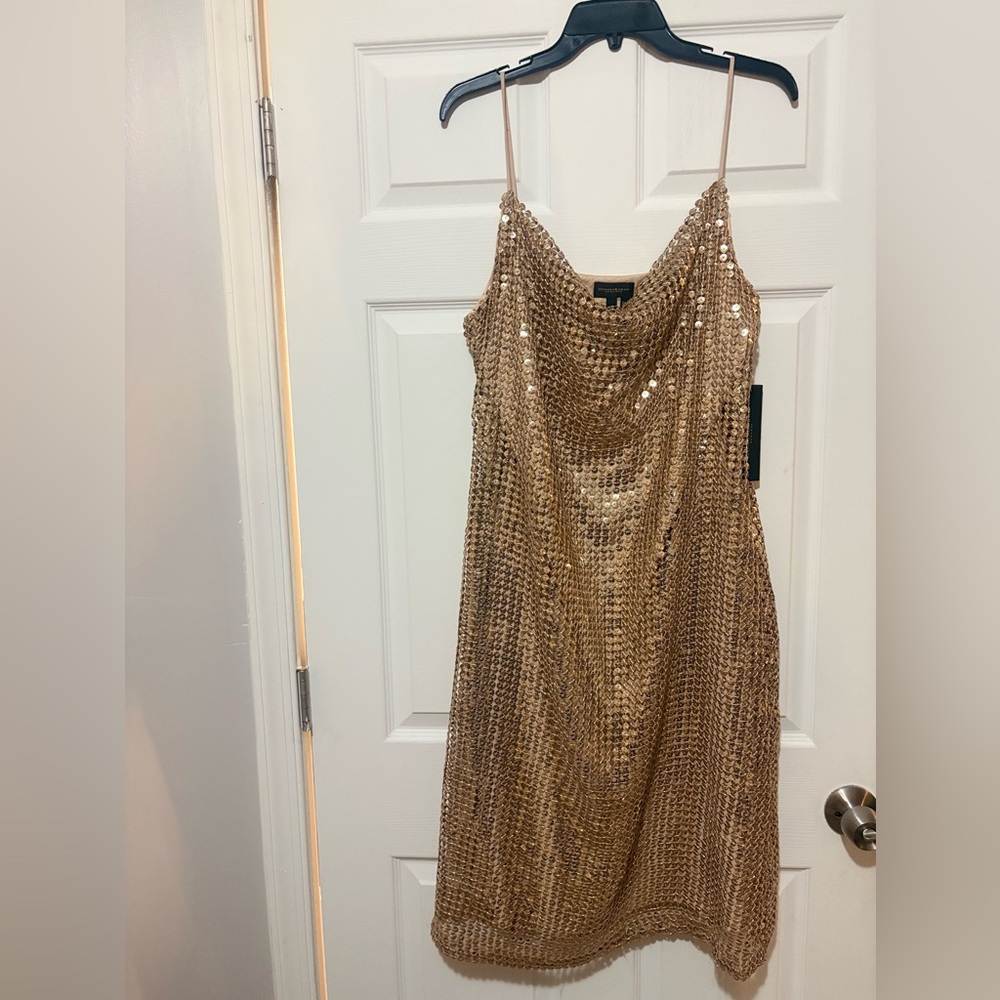 Donna Karan Gold Sequin Midi Dress